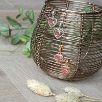 Oorbel hartje bloemetjes rood/roze